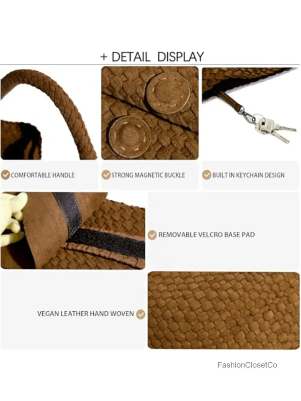 Handwoven Faux Suede Tote Hobo Bag with Wallet - Top Handle Shoulder Crossbody